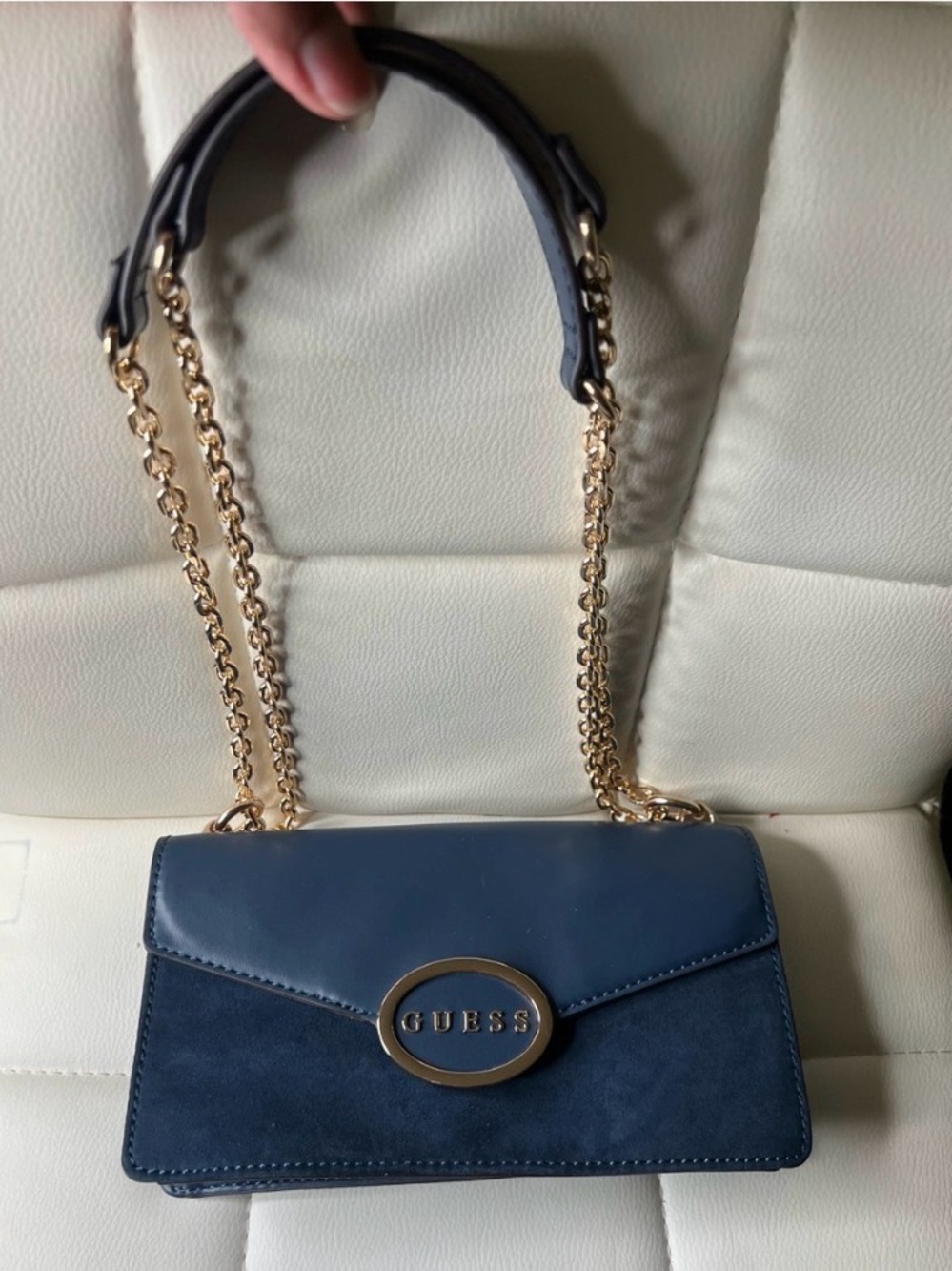 GUESS Navy and Gold Chain Crossbody Bag